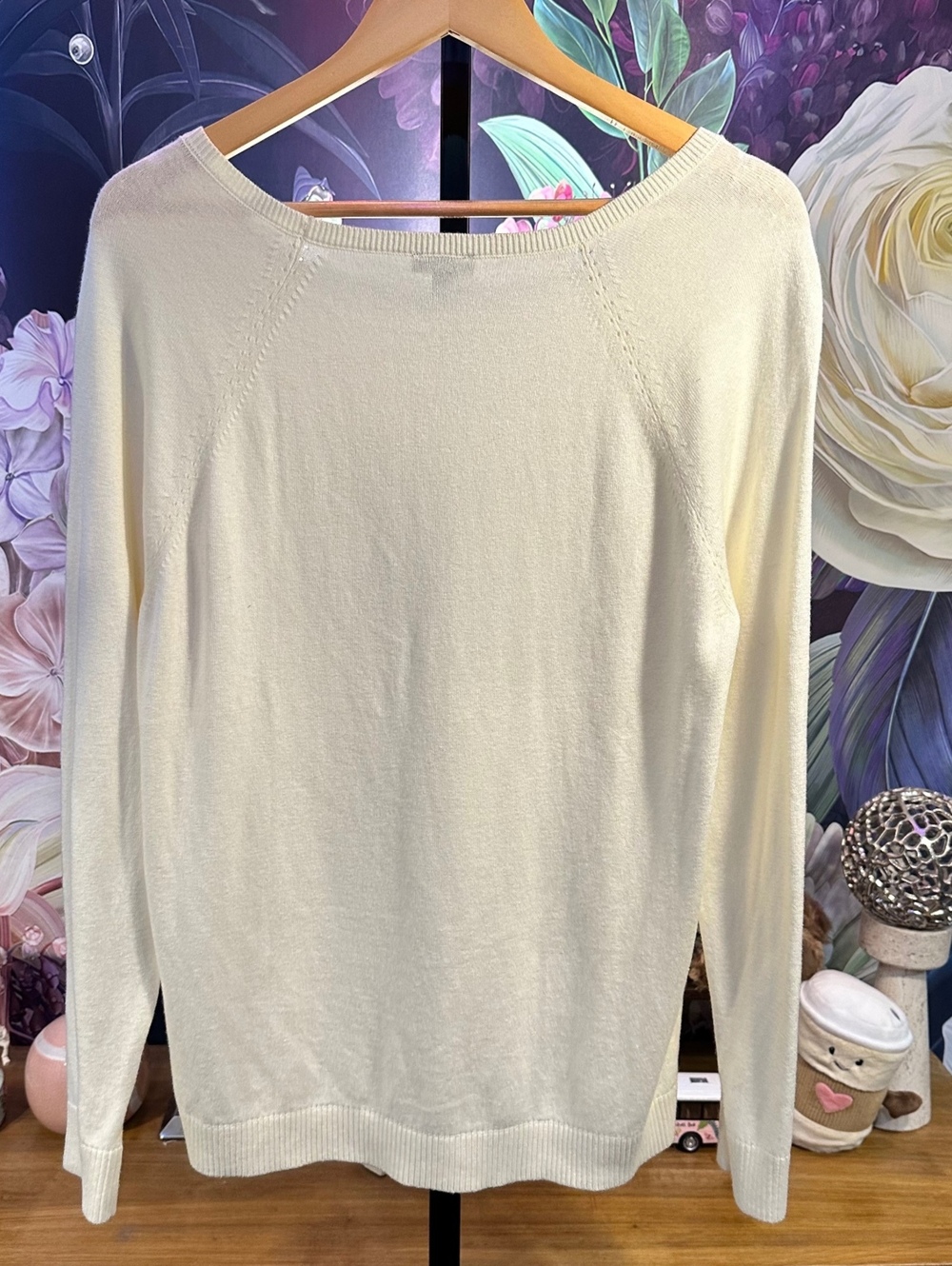 Talbots L Sweater Ivory Sparkle Sequin Snowflake Cashmere Blend Holiday - Picture 7 of 11